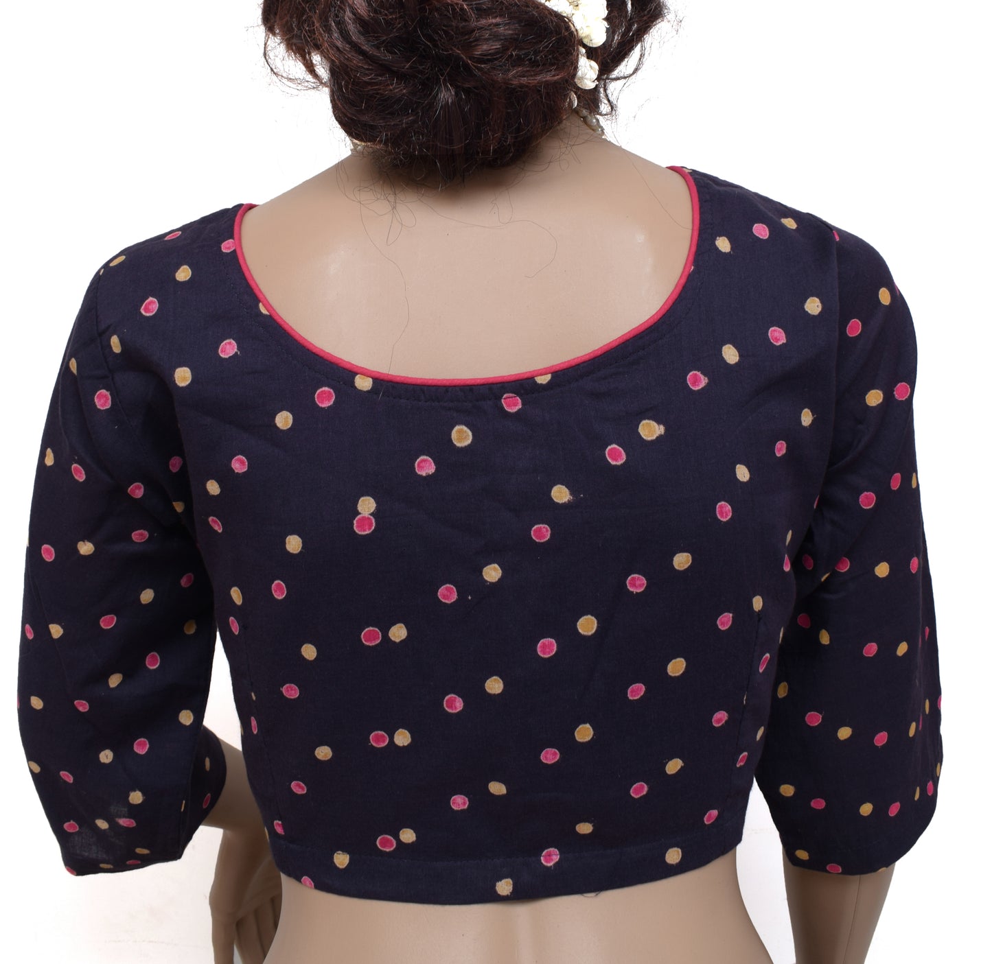 Sushila New Top Readymade Stitched Blue Sari Blouse 42" Pure Cotton Printed Choli