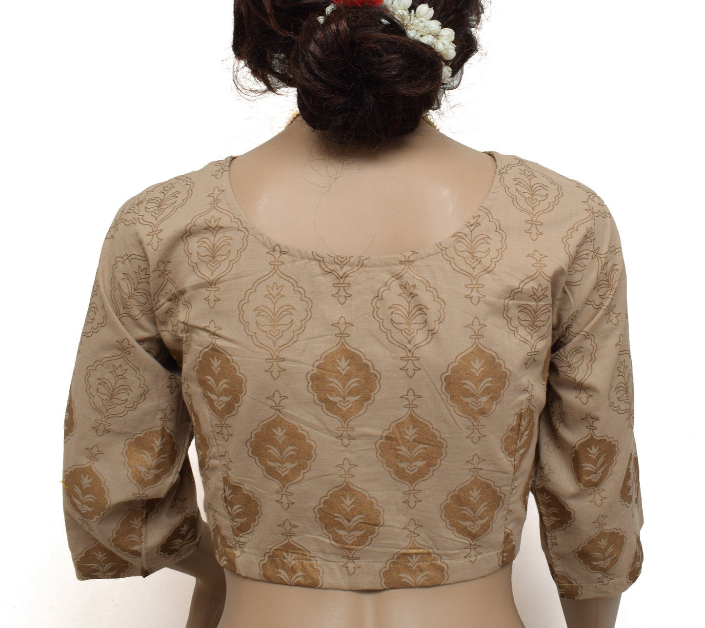 Sushila New Top Readymade 42" Sari Blouse Pure Cotton Printed Brown Choli