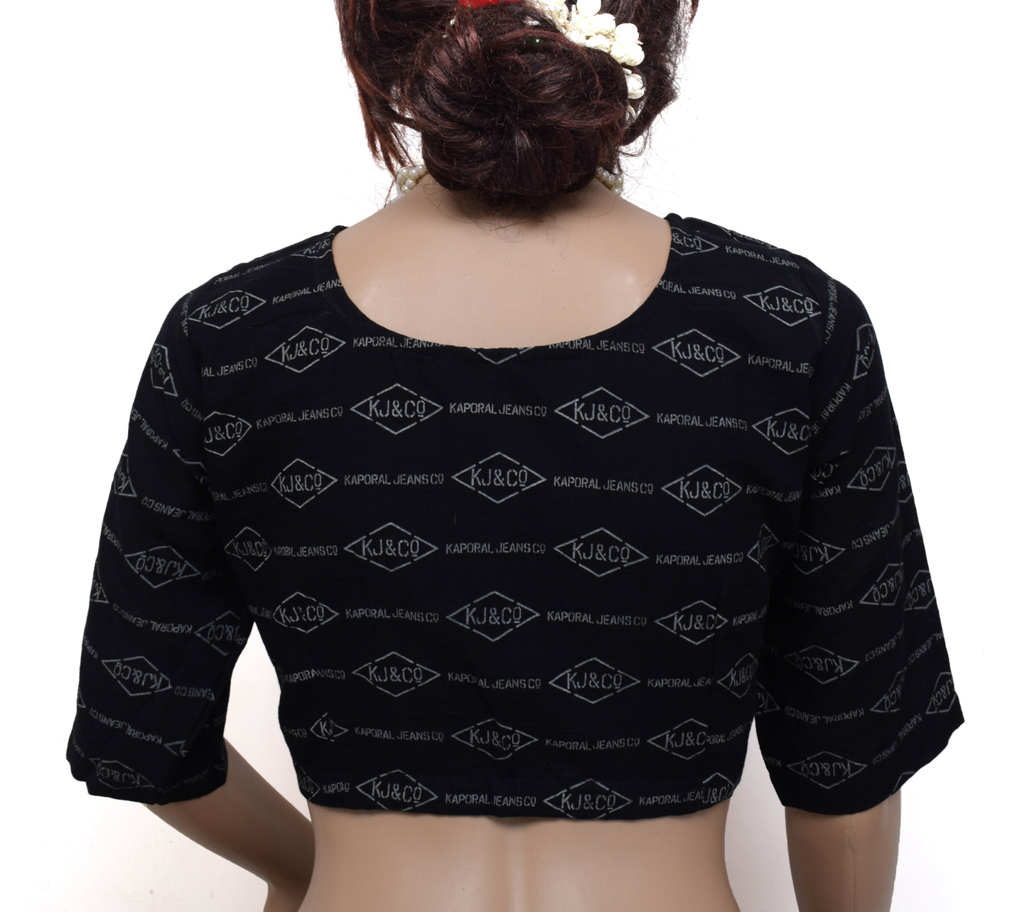 Sushila New Top 40" Stitched Sari Blouse Pure Cotton Printed Black Choli