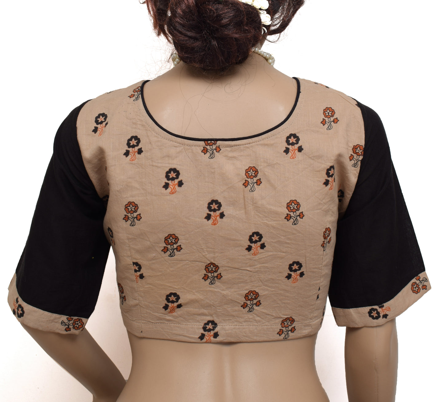 Sushila New Top Readymade Brown 42" Sari Blouse Pure Cotton Printed Choli