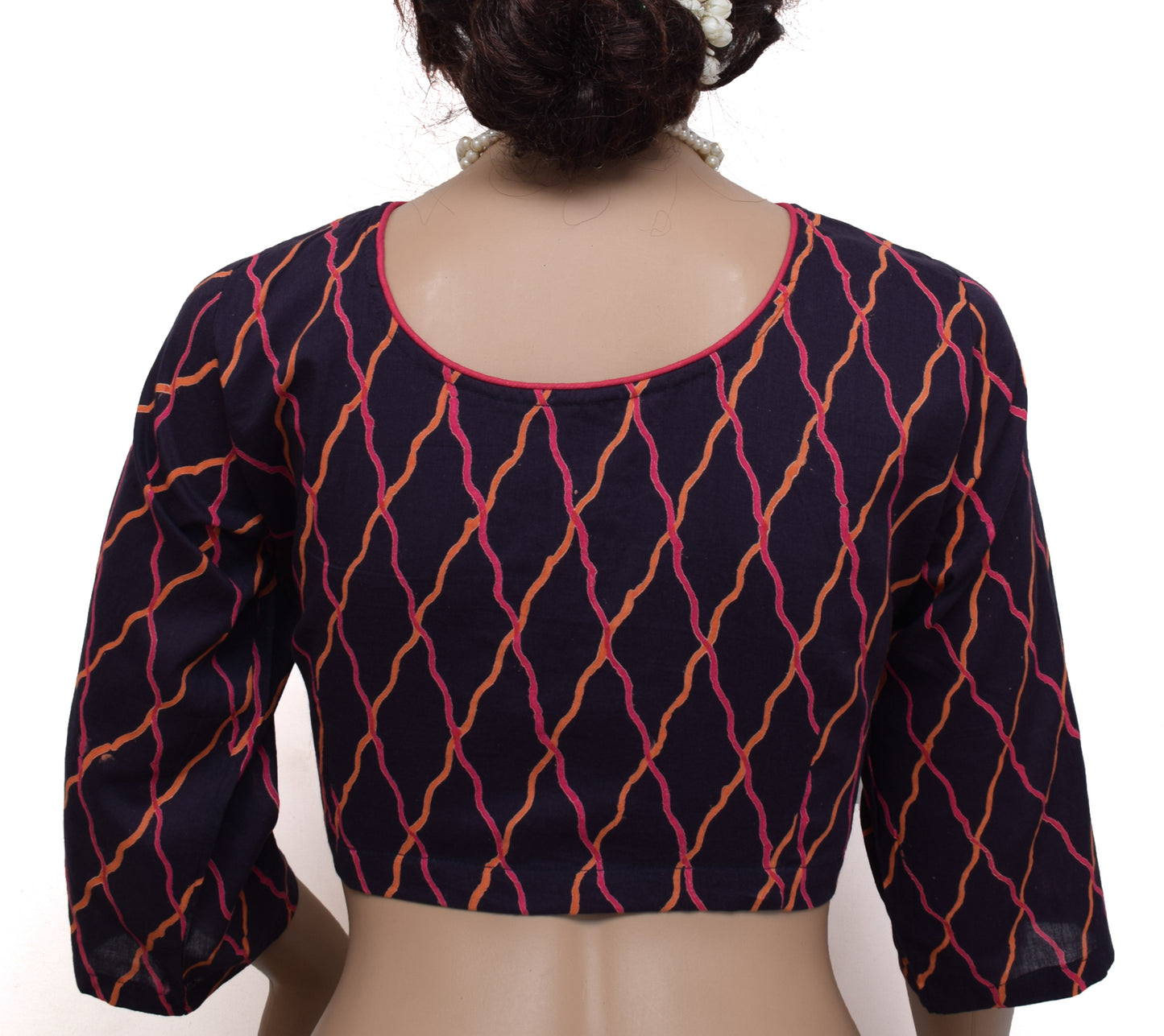 Sushila New Top 42" Stitched Blue Sari Blouse Pure Cotton Printed Choli