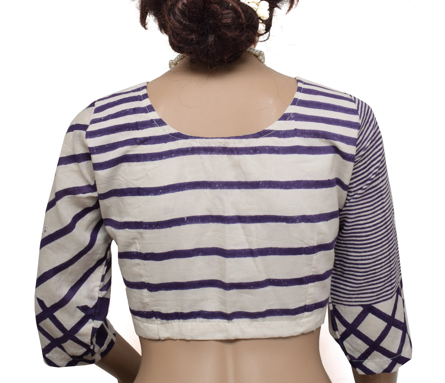 Sushila Cream New Top 38" Stitched Sari Blouse Pure Cotton Printed Choli