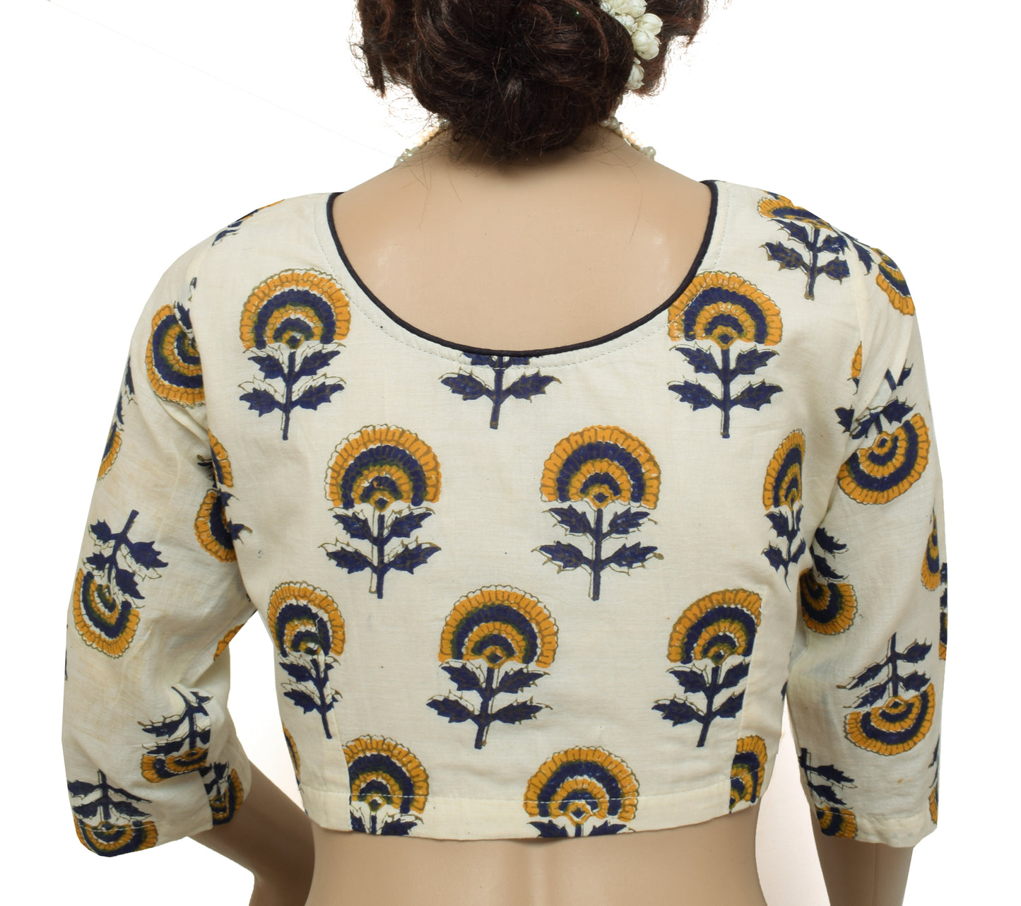 Sushila New Top Readymade Stitched Sari Blouse Cream Pure Cotton Printed Choli
