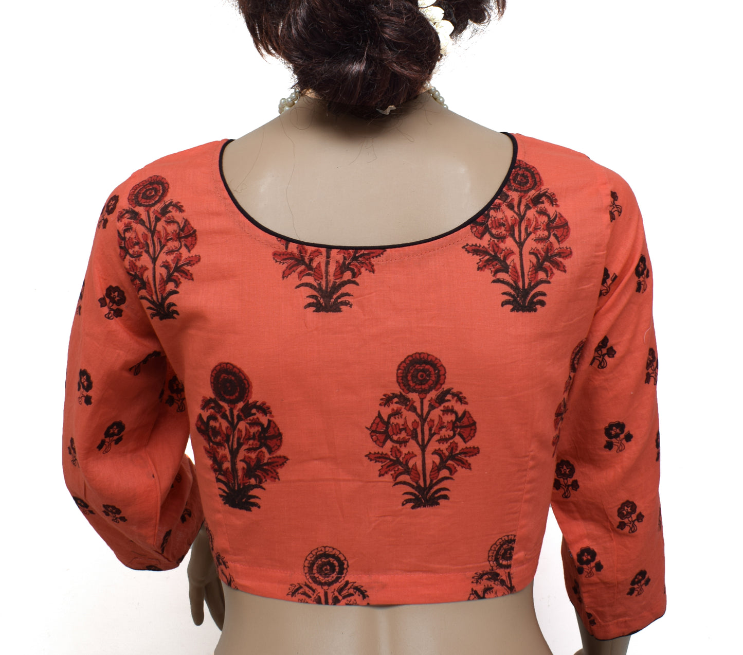 Sushila New Top Readymade 40" Peach Sari Blouse Pure Cotton Printed Choli