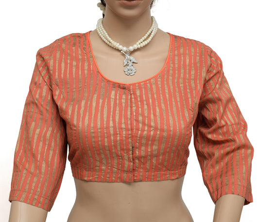 Sushila New Top Readymade Stitched Sari Blouse Peach Pure Cotton Printed Choli