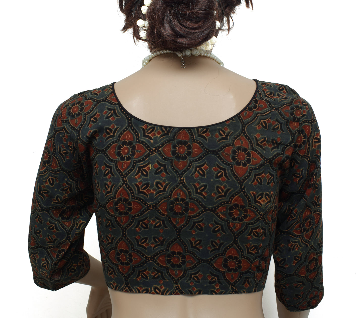 Sushila Gray New Top 38" Stitched Sari Blouse Pure Cotton Printed Choli
