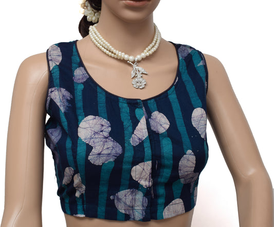 Sushila Vintage New 38" Stitched Sari Blouse Readymade Pure Cotton Batik Printed Choli