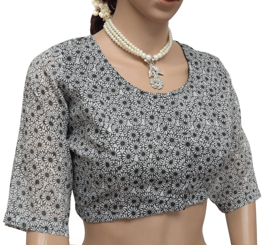 Sushila Vintage New Readymade 40" White Sari Blouse Cotton Printed Choli