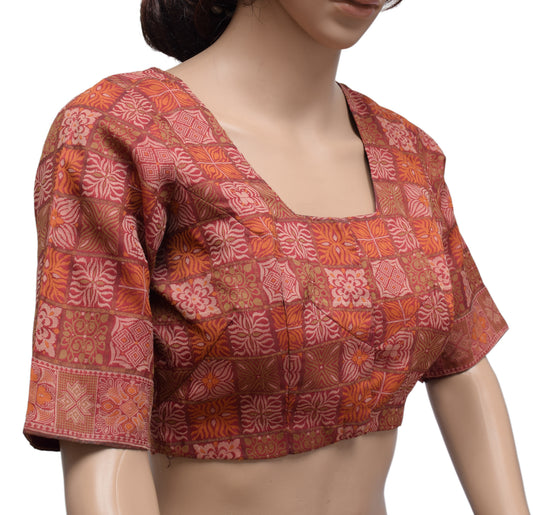 Sushila Vintage Readymade 34" Silk Sari Blouse Woven Floral Designer Choli