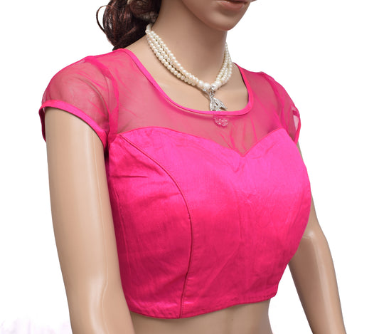 Sushila Vintage Fuchsia Readymade 38" Sari Blouse Blend Silk Designer Choli