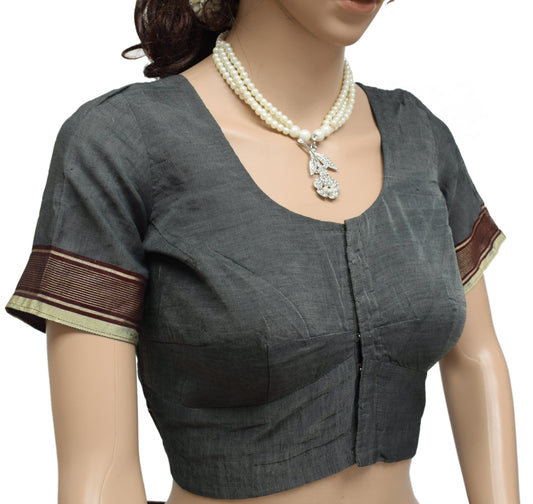 Sushila Vintage Gray Readymade 36" Sari Blouse Silk Woven Designer Choli