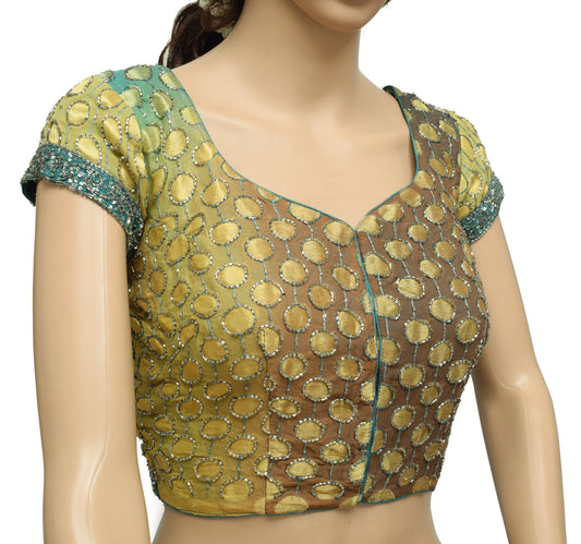 Sushila Vintage 34" Stitched Sari Blouse Georgette Silk Hand Beaded Choli