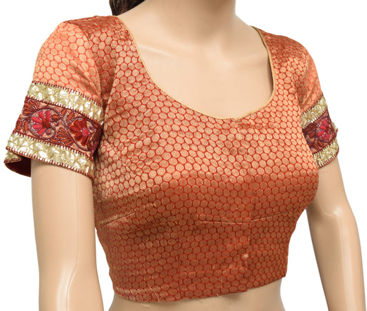 Sushila Vintage 38" Red Stitched Sari Blouse Silk Woven Designer Choli