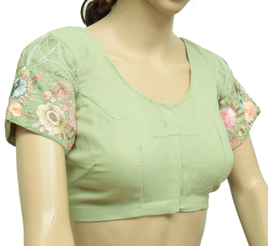 Sushila Vintage Readymade 34" Green Sari Blouse Georgette Embroidered Choli