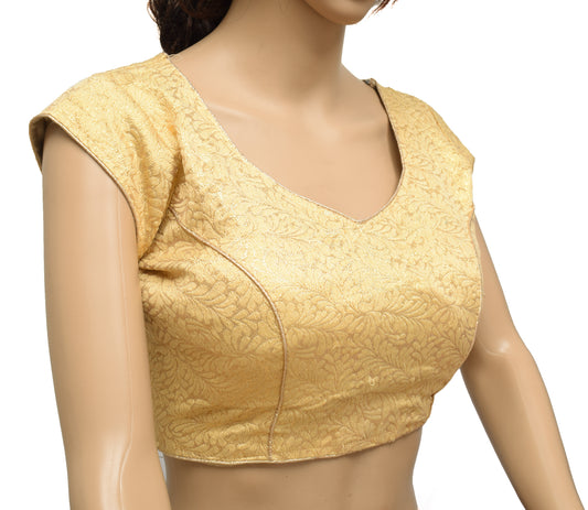 Sushila Vintage Golden Readymade 34" Sari Blouse Silk Woven Designer Choli