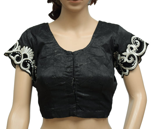 Sushila Vintage Black Readymade Stitched Sari Blouse Patch Work Designer Choli
