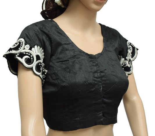 Sushila Vintage Black Readymade Stitched Sari Blouse Patch Work Designer 36" Choli
