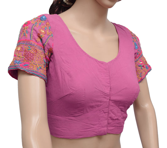Sushila Vintage Purple Readymade 38" Sari Blouse Georgette Embroidery Choli