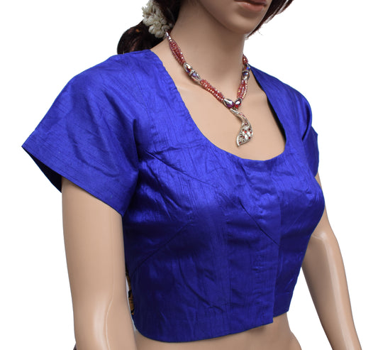 Sushila Vintage Readymade Blue Stitched Sari Blouse Art Silk Patch Work 36" Choli