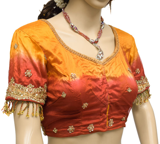 Sushila Vintage Readymade Stitched Sari Blouse Net Hand Beaded Designer 34" Choli