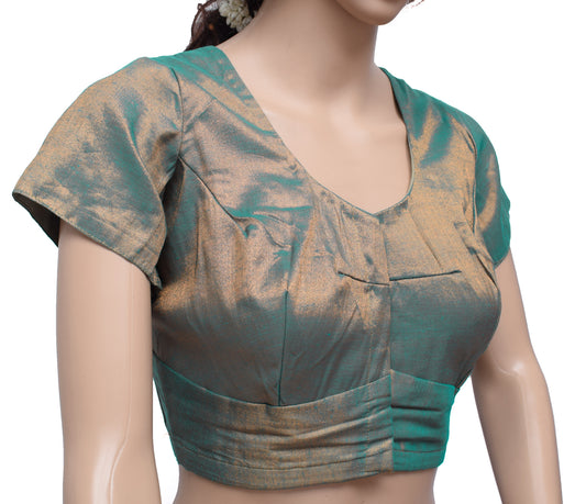 Sushila Vintage Readymade 38" Sari Blouse Art Tissue Woven Designer Top