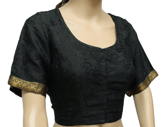 Sushila Vintage Black Readymade 36" Sari Blouse Silk Woven Designer Top