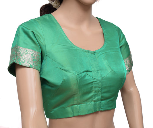 Sushila Vintage Green Readymade Stitched Sari Blouse Silk Woven Designer 36" Top
