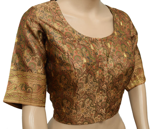 Sushila Vintage Brown Readymade Stitched Banarasi Sari Blouse Satin Woven 42" Choli