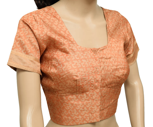 Sushila Vintage Peach Readymade 34" Sari Blouse Silk Woven Designer Choli