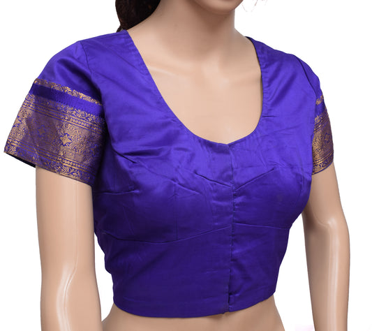Sushila Vintage Blue Readymade 38" Sari Blouse Art Silk Woven Designer Top