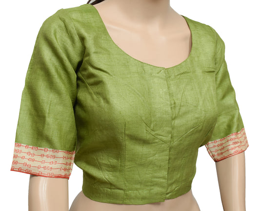 Sushila Vintage Readymade 36" Green Sari Blouse Silk Woven Designer Choli
