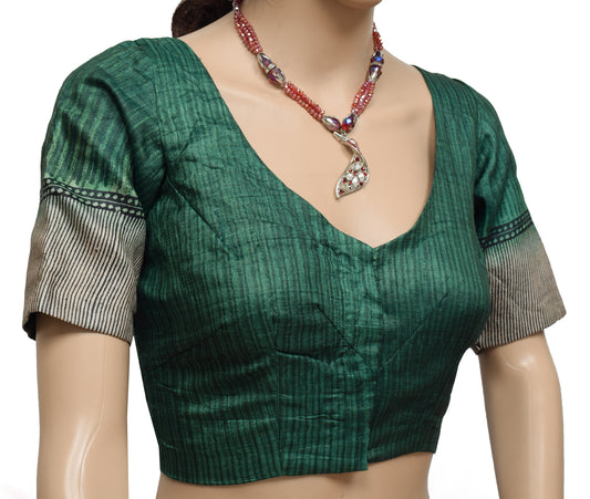 Sushila Vintage Readymade 34" Green Sari Blouse Silk Printed Designer Choli