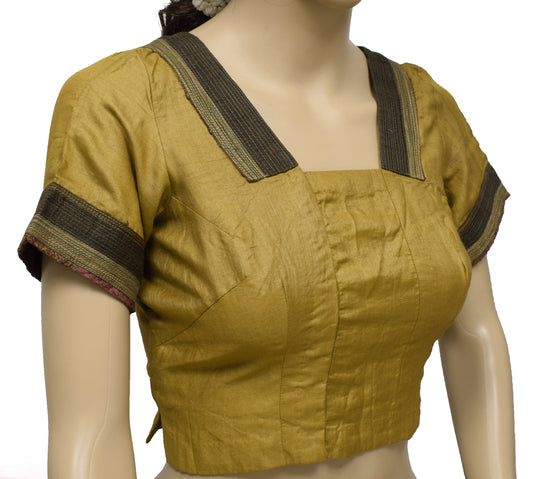 Sushila Vintage Readymade 34" Green Sari Blouse Pure Cotton Patch Work Top