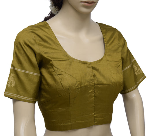 Sushila Vintage Readymade Stitched Green Sari Blouse Silk Woven Designer 36" Top