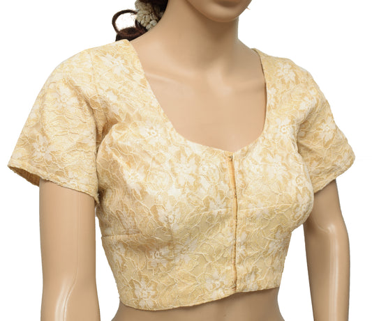 Sushila Vintage Cream Readymade 38" Sari Blouse Net Mesh Woven Designer Top
