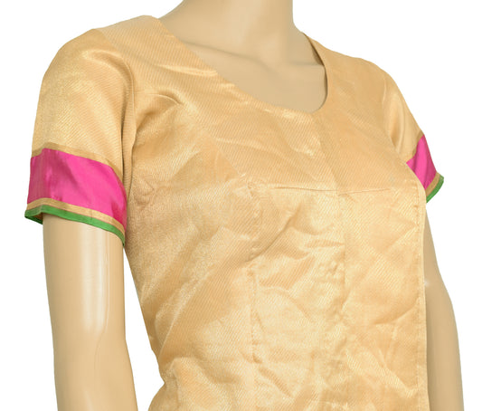 Sushila Vintage Beige Readymade 40" Sari Blouse Silk Woven Designer Choli