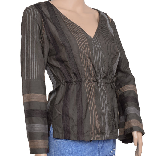 Sushila Vintage Branded Readymade 38" Embroidery Designer Woman's Silk Top