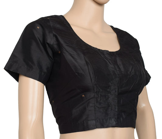 Sushila Vintage Readymade 38" Black Sari Blouse Silk Woven Designer Choli