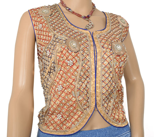 Sushila Vintage Readymade 48" Sari Cotton Silk Designer Women's Waist Coat