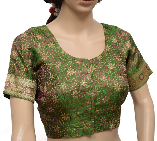 Sushila Vintage Readymade 34" Banarasi Sari Blouse Silk Green Woven Choli