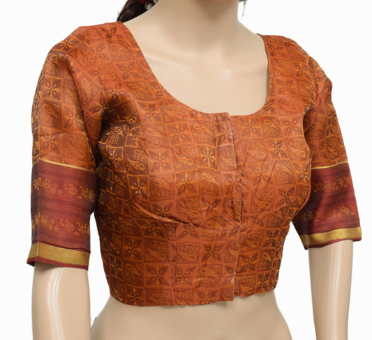 Sushila Vintage Readymade 34" Sari Blouse Rust Silk Woven Designer Choli