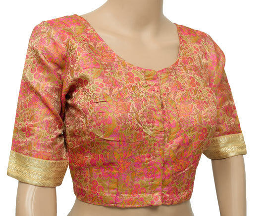 Sushila Vintage Readymade 32" Sari Blouse Brown Satin Woven Designer Choli