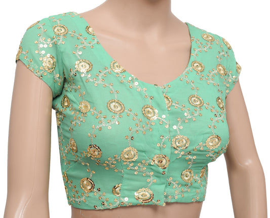 Sushila Vintage Readymade 32" Sari Blouse Hand Beaded Georgette Floral Top