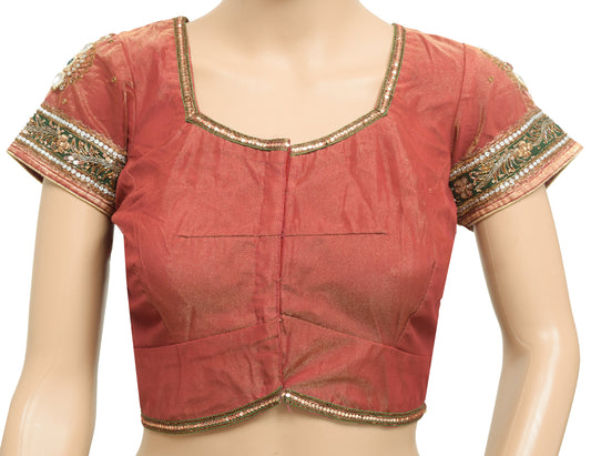 Sushila Vintage Readymade Stitched Sari Blouse Net Mesh Hand Beaded Designer Top