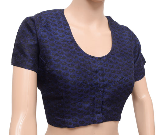 Sushila Vintage Readymade 44" Sari Blouse Cotton Blue Woven Designer Choli