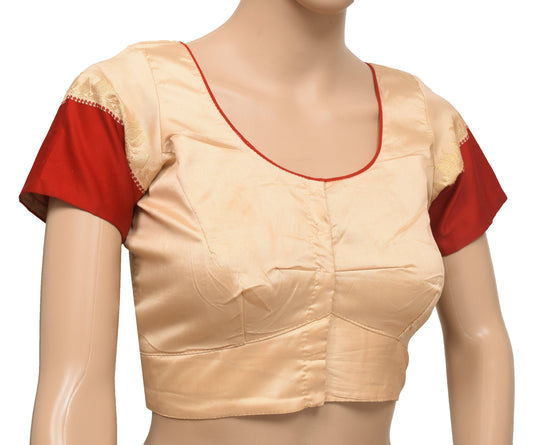 Sushila Vintage Readymade 34" Sari Blouse Silk Beige Woven Designer Choli