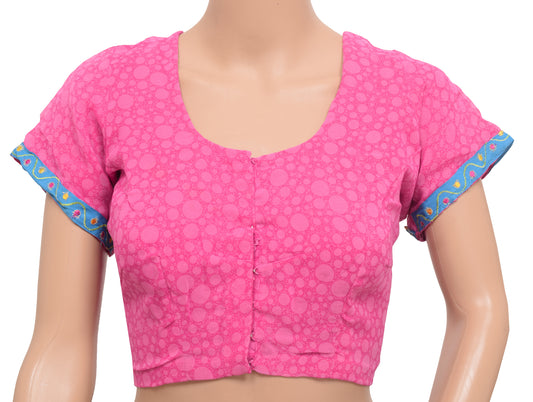 Sushila Vintage Readymade Stitched Sari Blouse Pink Georgette Silk Printed Choli