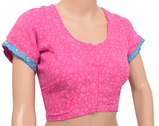 Sushila Vintage Readymade 38" Sari Blouse Pink Georgette Silk Printed Choli