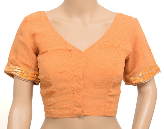 Sushila Vintage Orange Readymade Stitched Sari Blouse Georgette Hand Beaded Top