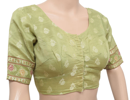 Sushila Vintage Readymade 34" Sari Blouse Green Silk Woven Designer Choli